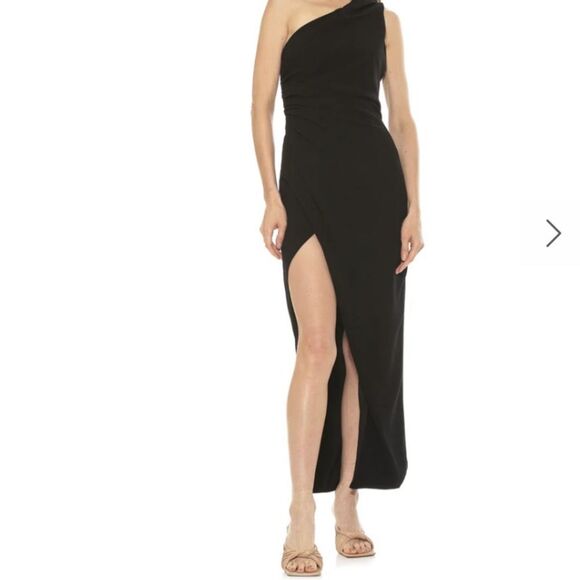 NWT Alexia Admor Alessi Gown Slit One Shoulder Dress Black - Picture 2 of 9